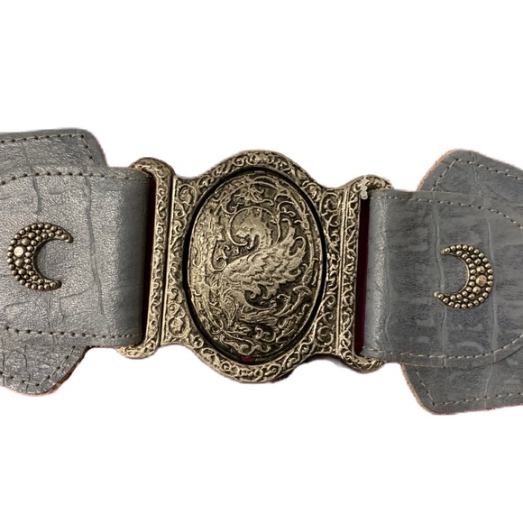 Antique Buckle on Modern Belt Witchy Silver Mythological Griffin Moon Belt - Picture 5 of 5